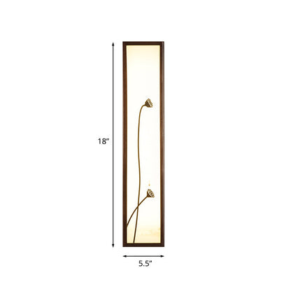 Vivolux | Chinesischer Stil LED Wandmural-Lampe Acryl Braun Rechteckige Wandmontierte Leuchte mit Lotus-/Blattmuster