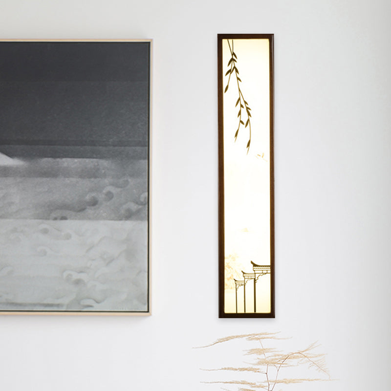 Vivolux | Chinesischer Stil LED Wandmural-Lampe Acryl Braun Rechteckige Wandmontierte Leuchte mit Lotus-/Blattmuster