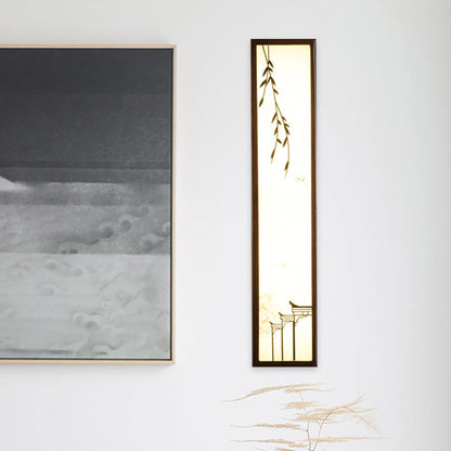 Vivolux | Chinesischer Stil LED Wandmural-Lampe Acryl Braun Rechteckige Wandmontierte Leuchte mit Lotus-/Blattmuster