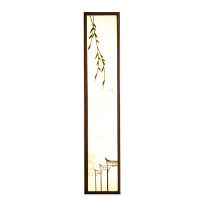 Vivolux | Chinesischer Stil LED Wandmural-Lampe Acryl Braun Rechteckige Wandmontierte Leuchte mit Lotus-/Blattmuster