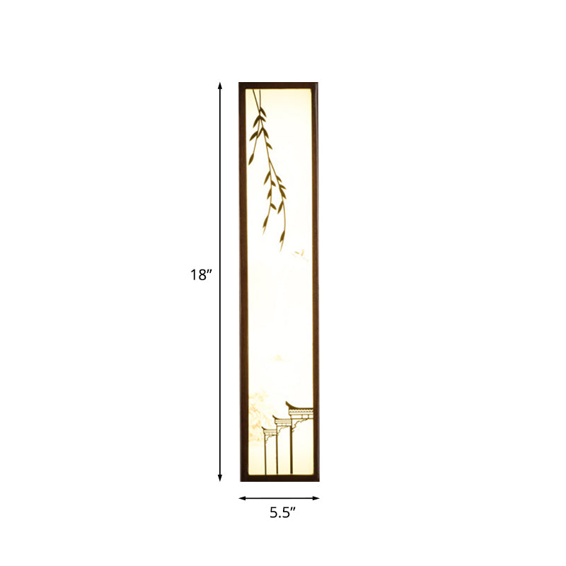 Vivolux | Chinesischer Stil LED Wandmural-Lampe Acryl Braun Rechteckige Wandmontierte Leuchte mit Lotus-/Blattmuster