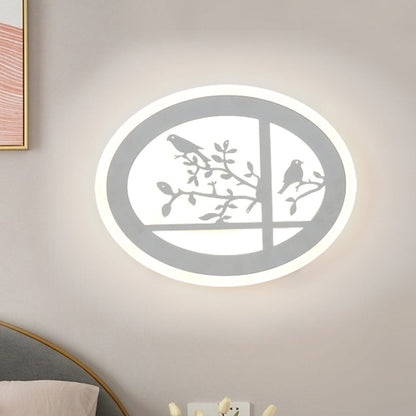 Vivolux | Runde Acryl Vogel und Ast Wandbeleuchtung Asien Stil LED Weiße Wandmalerei Lampe, Weiß/Warmes Licht