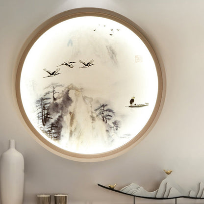 Vivolux | Witte ronde wandmontage verlichting Aziatische stijl LED metalen wandlamp met dennenboom- en vogelpatroon