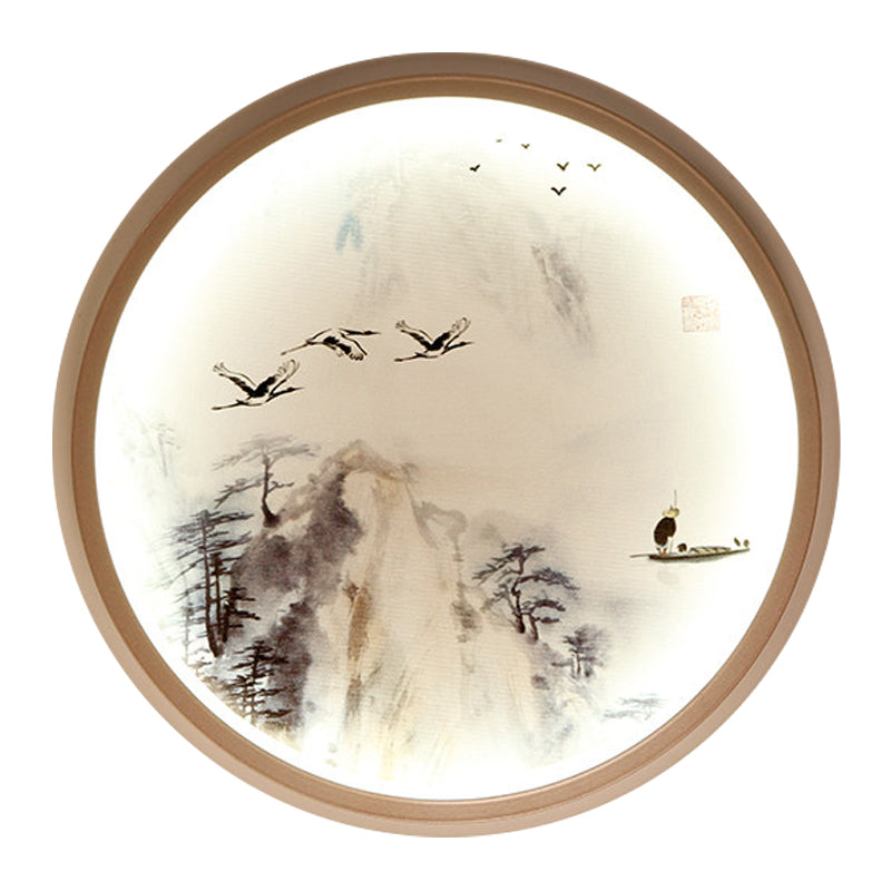 Vivolux | Witte ronde wandmontage verlichting Aziatische stijl LED metalen wandlamp met dennenboom- en vogelpatroon