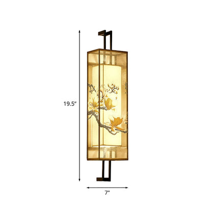 Vivolux | Oriental Style Cuboid Gevormde Stof Wandlamp 2 Koppen Wandmuur Licht in Zwart met Lotusblad/Tak Patroon