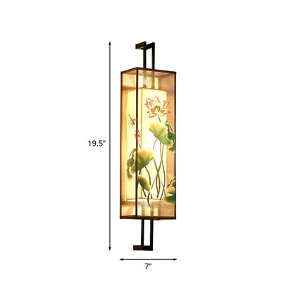 Vivolux | Oriental Style Cuboid Gevormde Stof Wandlamp 2 Koppen Wandmuur Licht in Zwart met Lotusblad/Tak Patroon