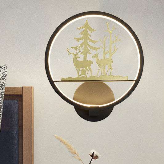Vivolux | LED Schlafzimmer Elch Muster Wandmural Licht Minimalist Schwarz Wandbeleuchtung Idee mit Rundem Metallische Schirm