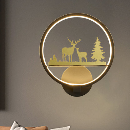Vivolux | LED Schlafzimmer Elch Muster Wandmural Licht Minimalist Schwarz Wandbeleuchtung Idee mit Rundem Metallische Schirm