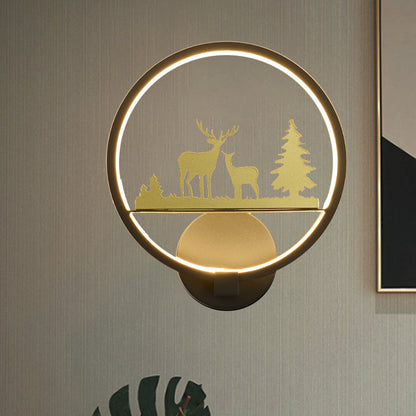 Vivolux | LED Schlafzimmer Elch Muster Wandmural Licht Minimalist Schwarz Wandbeleuchtung Idee mit Rundem Metallische Schirm