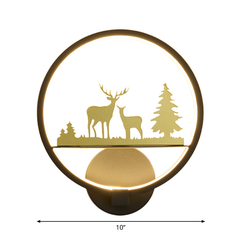 Vivolux | LED Schlafzimmer Elch Muster Wandmural Licht Minimalist Schwarz Wandbeleuchtung Idee mit Rundem Metallische Schirm