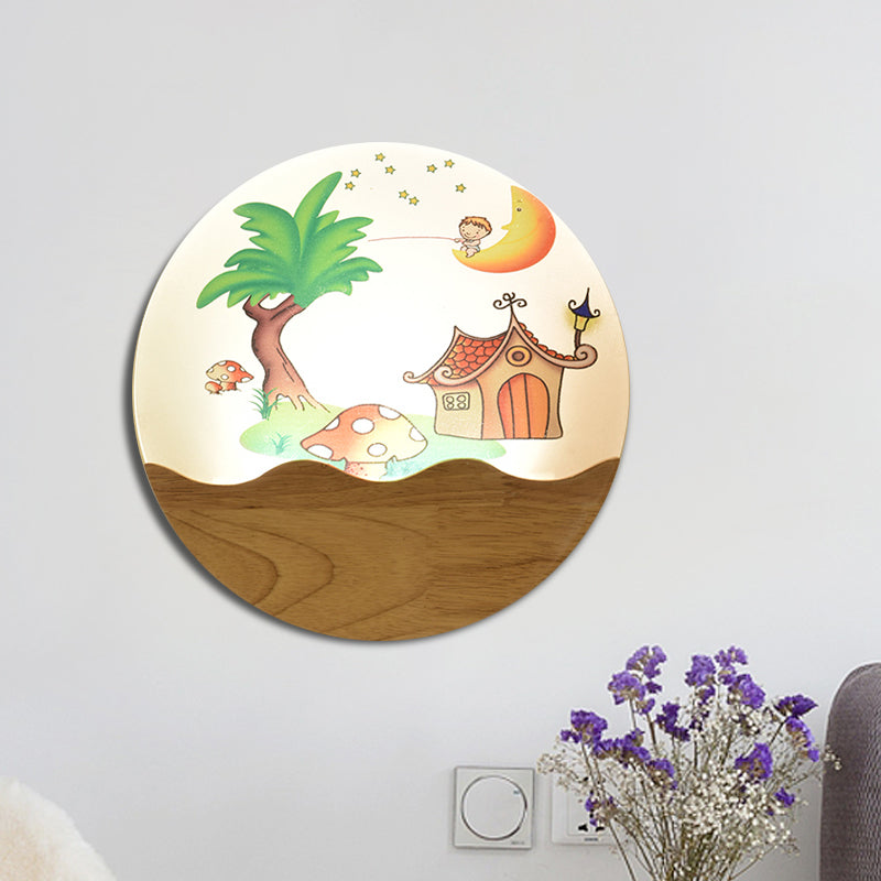 Vivolux | Holz Rundes Haus und Baum Wandlicht Einfacher Stil LED Acryl Wandbildlampe für Flur