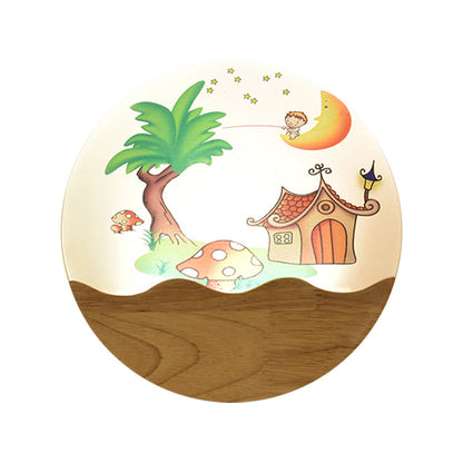 Vivolux | Holz Rundes Haus und Baum Wandlicht Einfacher Stil LED Acryl Wandbildlampe für Flur