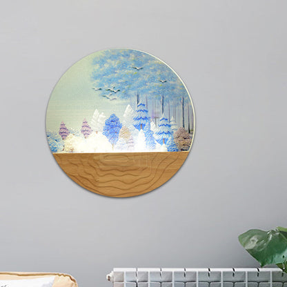 Vivolux | Acryl Cirkelvormige Wandgemaakte Verlichting Minimalistische Stijl LED Wandmuurlamp in Hout met Boom/Hert Patroon