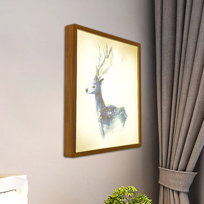 Vivolux | 12"/16" Breedte Vierkante Metallic Muur Lamp Minimalistisch LED Hout Wandgemonteerde Verlichting met Hert Patroon