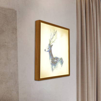 Vivolux | 12"/16" Breedte Vierkante Metallic Muur Lamp Minimalistisch LED Hout Wandgemonteerde Verlichting met Hert Patroon