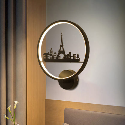 Vivolux | Wit/Zwart Ronde Wandmuur Lamp Nordic LED Metalen Wandgemonteerde Verlichtingsarmatuur met Eiffeltoren/StelPatroon