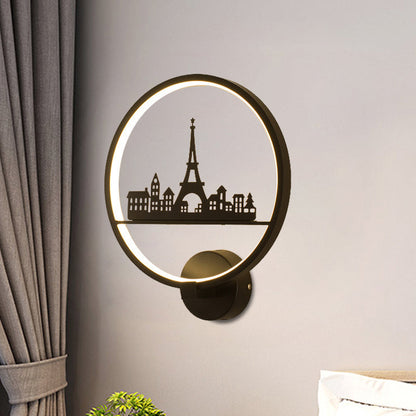 Vivolux | Wit/Zwart Ronde Wandmuur Lamp Nordic LED Metalen Wandgemonteerde Verlichtingsarmatuur met Eiffeltoren/StelPatroon