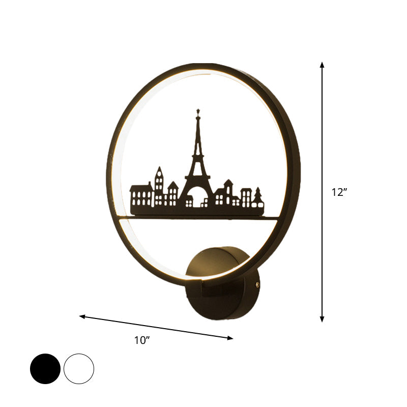 Vivolux | Wit/Zwart Ronde Wandmuur Lamp Nordic LED Metalen Wandgemonteerde Verlichtingsarmatuur met Eiffeltoren/StelPatroon