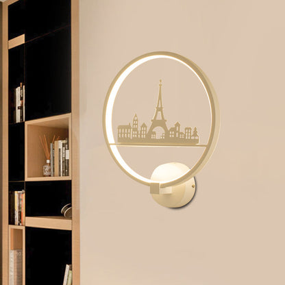 Vivolux | Wit/Zwart Ronde Wandmuur Lamp Nordic LED Metalen Wandgemonteerde Verlichtingsarmatuur met Eiffeltoren/StelPatroon