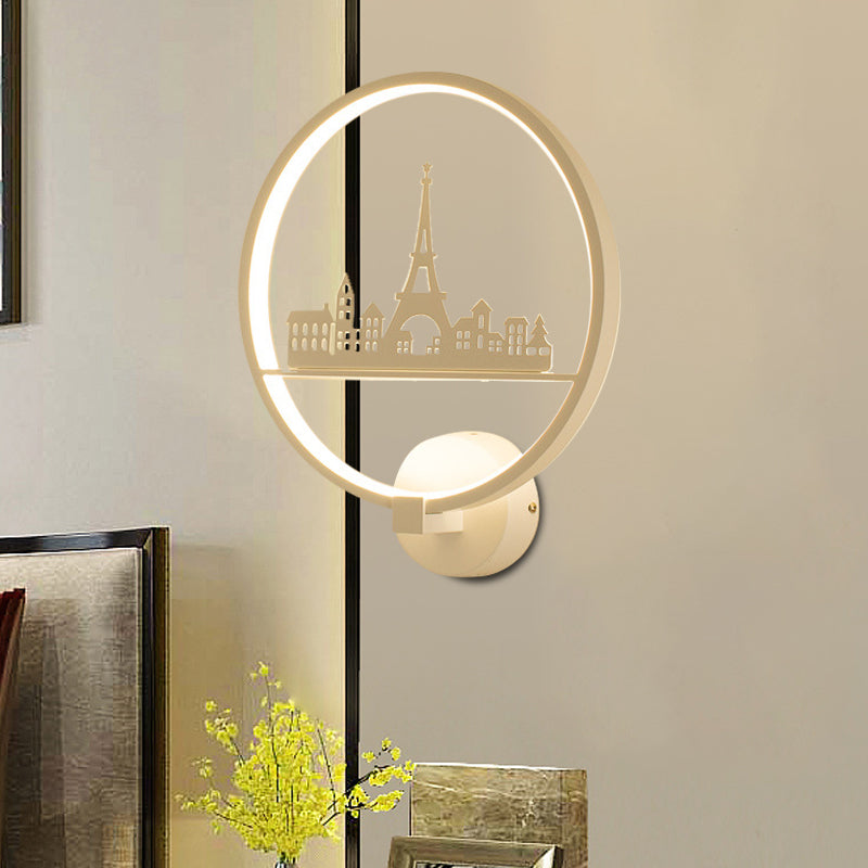 Vivolux | Wit/Zwart Ronde Wandmuur Lamp Nordic LED Metalen Wandgemonteerde Verlichtingsarmatuur met Eiffeltoren/StelPatroon