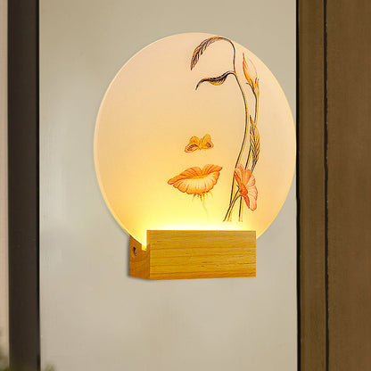 Vivolux | Kreisförmige Metallische Schmetterling und Blatt Wandlampe Minimaler Stil LED Holz Wandbeleuchtung Fixture