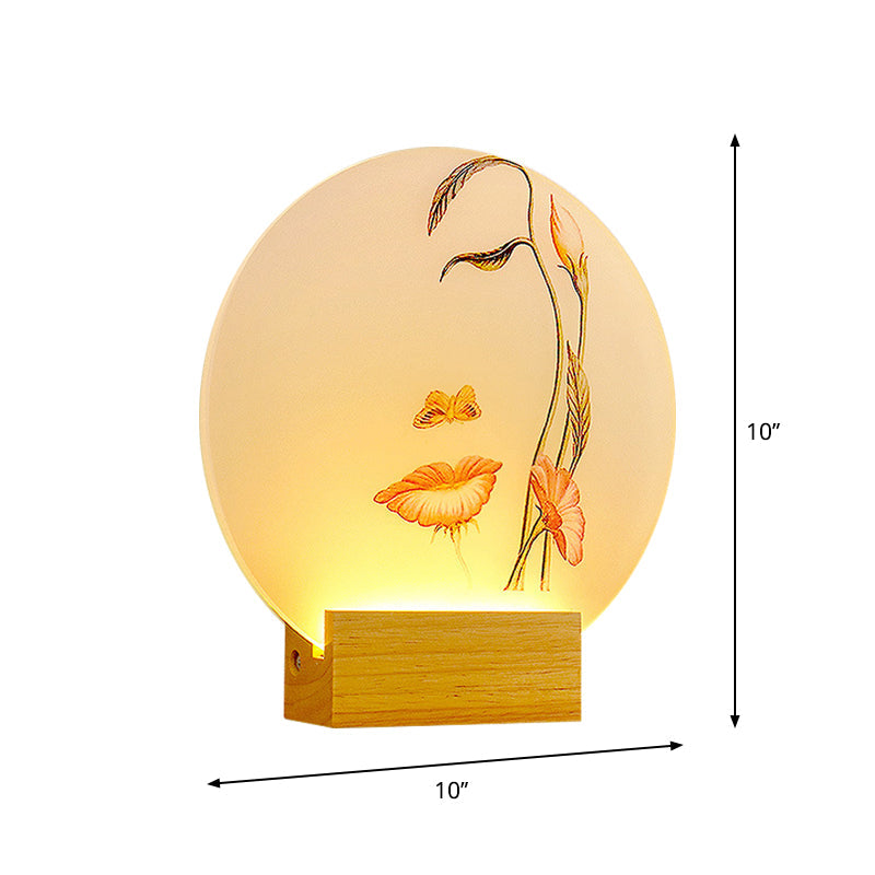 Vivolux | Kreisförmige Metallische Schmetterling und Blatt Wandlampe Minimaler Stil LED Holz Wandbeleuchtung Fixture