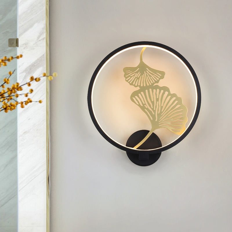 Vivolux | Zwart/Wit Circulaire Ginkgo Muurverlichting Moderne LED Metalen Wandverlichting Idee voor Woonkamer, Warm/Wit Licht