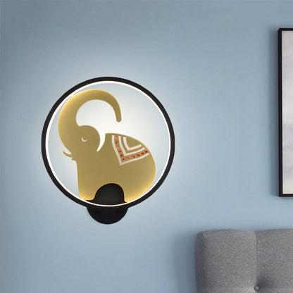 Vivolux | Postmodern Stil Zirkuläre Metallische Wandlampe LED Elefant Wandbeleuchtung Fixture in Weiß-Rot/Schwarz-Rot/Weiß-Gold für Schlafzimmer, Warm/Weiß Licht