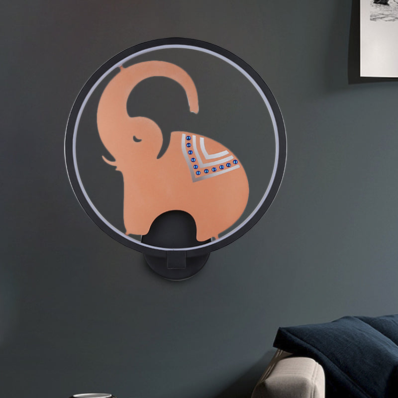 Vivolux | Postmodern Stil Zirkuläre Metallische Wandlampe LED Elefant Wandbeleuchtung Fixture in Weiß-Rot/Schwarz-Rot/Weiß-Gold für Schlafzimmer, Warm/Weiß Licht
