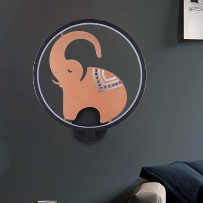 Vivolux | Postmodern Stil Zirkuläre Metallische Wandlampe LED Elefant Wandbeleuchtung Fixture in Weiß-Rot/Schwarz-Rot/Weiß-Gold für Schlafzimmer, Warm/Weiß Licht