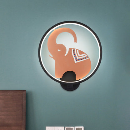Vivolux | Postmodern Stil Zirkuläre Metallische Wandlampe LED Elefant Wandbeleuchtung Fixture in Weiß-Rot/Schwarz-Rot/Weiß-Gold für Schlafzimmer, Warm/Weiß Licht