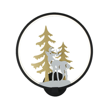 Vivolux | Schwarz/Weiß Rund Reh und Baum Wandmural Licht Minimalistischer Stil LED Metall Wandbeleuchtung, Warm/Weiß Licht