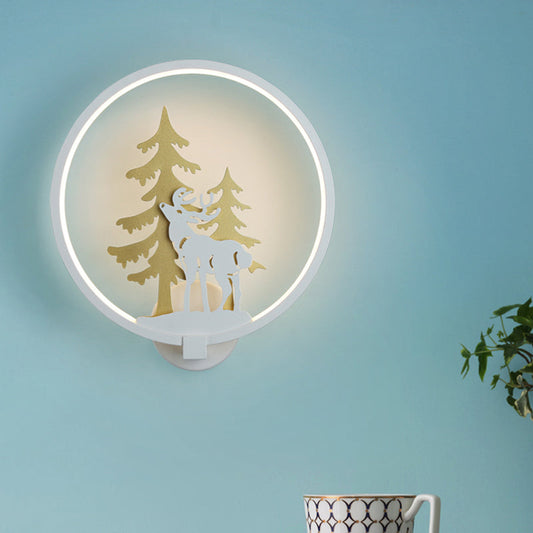 Vivolux | Schwarz/Weiß Rund Reh und Baum Wandmural Licht Minimalistischer Stil LED Metall Wandbeleuchtung, Warm/Weiß Licht