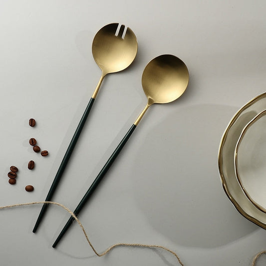 Vivolux | Schwarze und goldene Salatbesteck- und Servierutensilien-Set