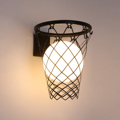 Vivolux | Slamora Kinder Wandleuchte | Basketballkorb Design | Glas & Metall | Art Déco Stil | Schlafzimmerlicht