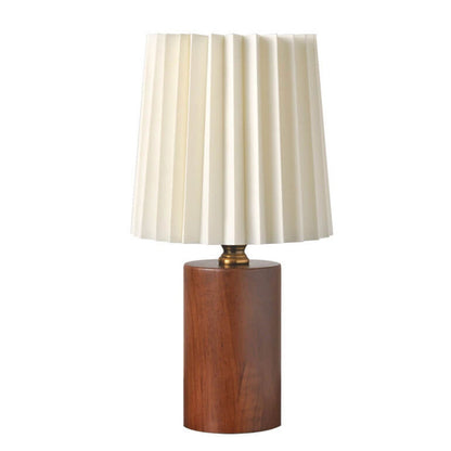 Vivolux | Vintage Korean Plissee Säule Massivholz Basis 1-Licht Tischlampe