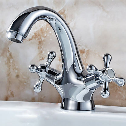 Vivolux | Industrieller Weitverbreiteter Badezimmer 2 Wasserhahn Kreuzgriffe Waschbecken Wasserhahn