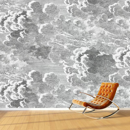 Vivolux | Minimalistische Wolkenwandmalerei in Grau Wohnzimmer Wandverkleidung, Personalisierte Größe Verfügbar