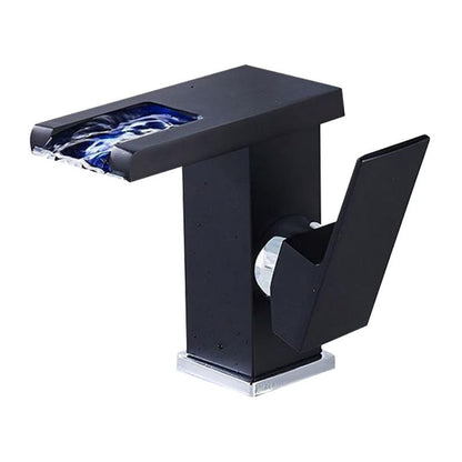 Vivolux | Moderner Wasserhahn für Waschbecken Messing Hebelgriffe LED Wasserfall Waschbeckenarmatur