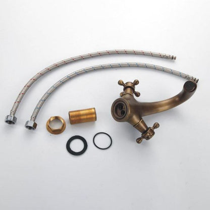 Vivolux | Industrieller Weitverbreiteter Badezimmer 2 Wasserhahn Kreuzgriffe Waschbecken Wasserhahn