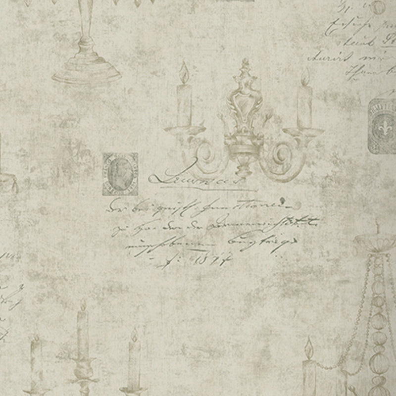 Vivolux | Tapete Script und Kronleuchter Druck Pastellfarbe Retro Papier Wandverkleidung für Akzentwand