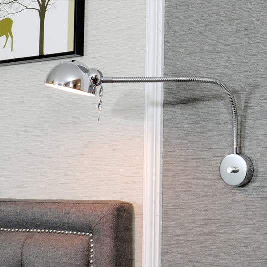 Vivolux | 1 Glühbirne Dome Shade Wandlampe mit flexiblem Arm Vintage Chrom/Weiß Metallic Wandleuchte für Nachttisch