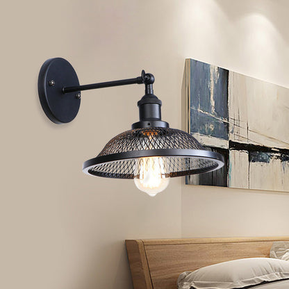 Vivolux | Flared Restaurant Wandlampe mit Mesh-Schirm Retro-Stil Schmiedeeisen 1 Glühbirne Schwarz/Rost Wandleuchte