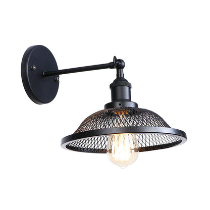 Vivolux | Flared Restaurant Wandlampe mit Mesh-Schirm Retro-Stil Schmiedeeisen 1 Glühbirne Schwarz/Rost Wandleuchte