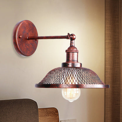 Vivolux | Flared Restaurant Wandlampe mit Mesh-Schirm Retro-Stil Schmiedeeisen 1 Glühbirne Schwarz/Rost Wandleuchte