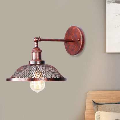 Vivolux | Flared Restaurant Wandlampe mit Mesh-Schirm Retro-Stil Schmiedeeisen 1 Glühbirne Schwarz/Rost Wandleuchte
