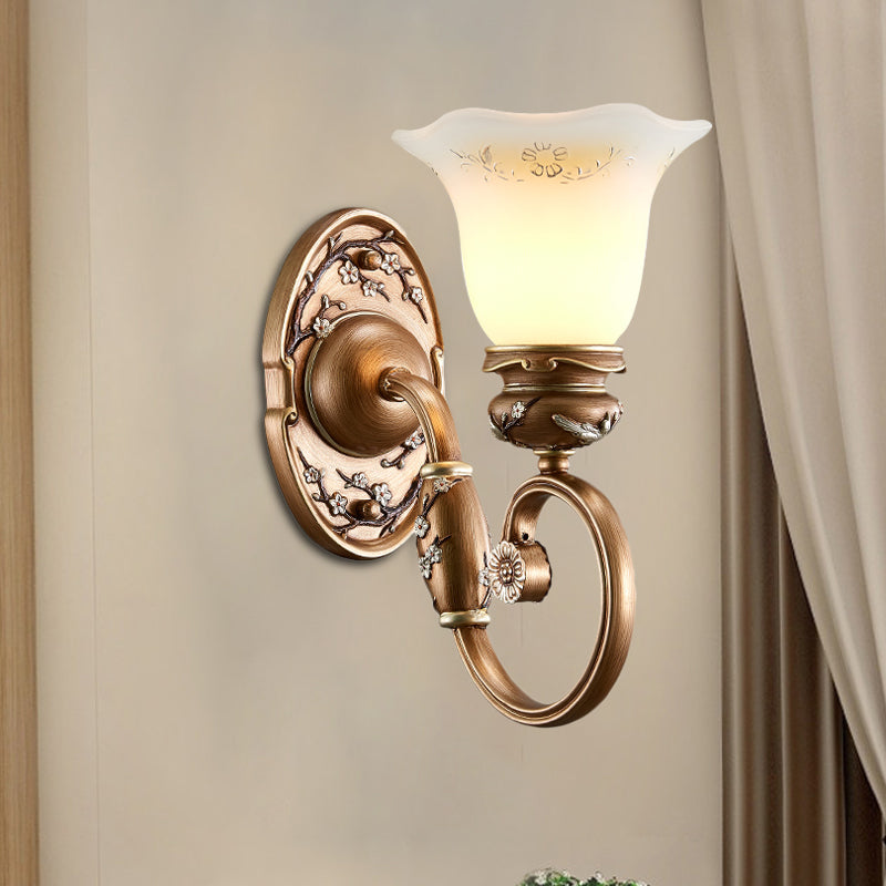 Vivolux | Blumen Shade Wand Sconce Beleuchtung Retro Stil 1/2-Licht Facettiertes Glas Wandmontage Lampe in Braun