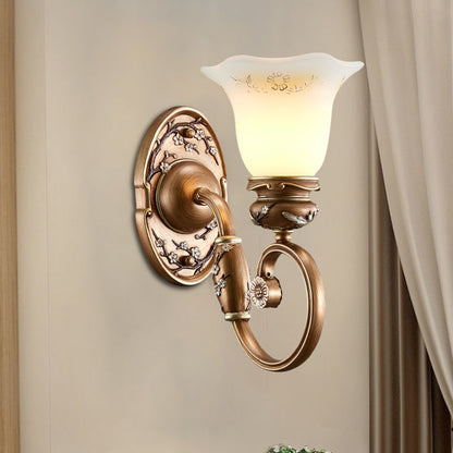 Vivolux | Blumen Shade Wand Sconce Beleuchtung Retro Stil 1/2-Licht Facettiertes Glas Wandmontage Lampe in Braun