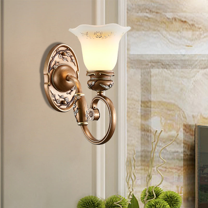 Vivolux | Blumen Shade Wand Sconce Beleuchtung Retro Stil 1/2-Licht Facettiertes Glas Wandmontage Lampe in Braun