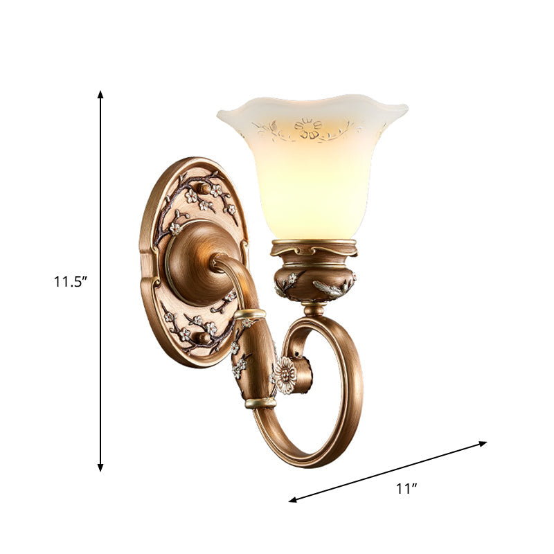 Vivolux | Blumen Shade Wand Sconce Beleuchtung Retro Stil 1/2-Licht Facettiertes Glas Wandmontage Lampe in Braun